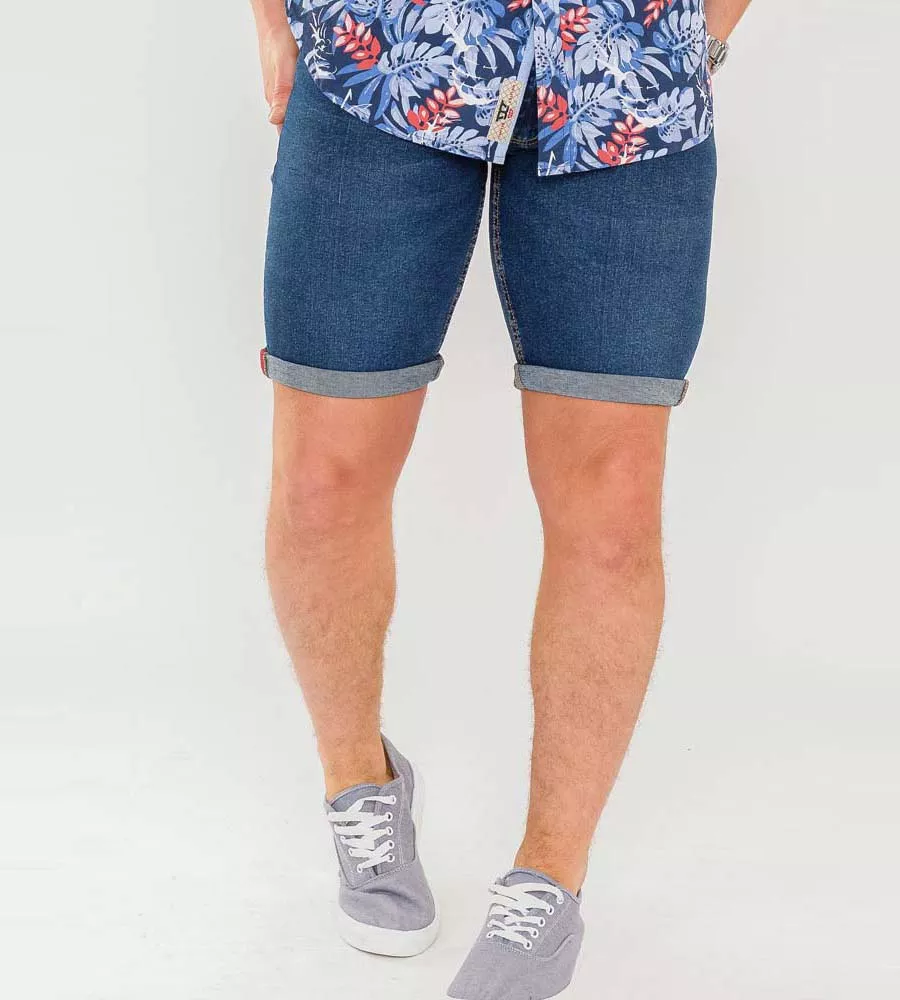 D555 Blue Stretch Denim Shorts for Men in Davidson