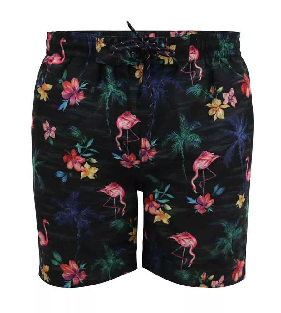 D555 Campton Men's Printed Swim Shorts with Palm Tree and Flamingo Print