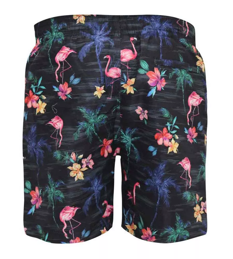 D555 Campton Men's Printed Swim Shorts with Palm Tree and Flamingo Print