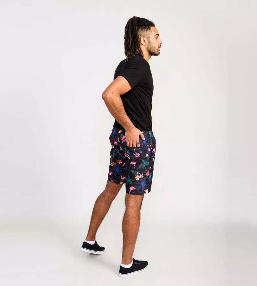 D555 Campton Men's Printed Swim Shorts with Palm Tree and Flamingo Print