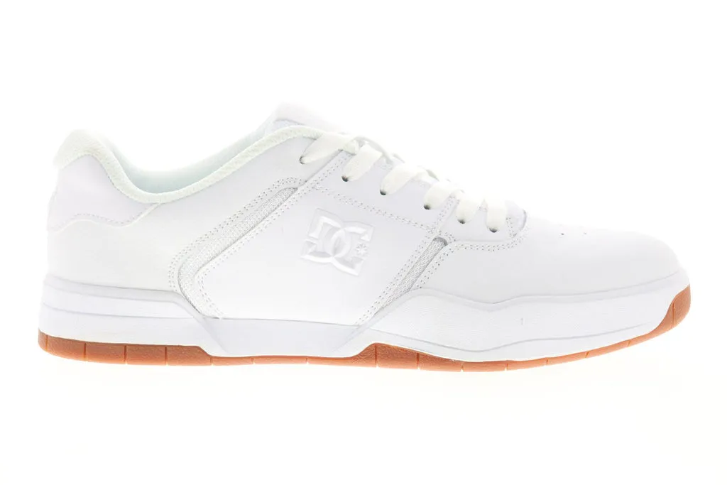 DC Mens White Leather Skate Sneakers - Low Top Lace Up Shoes