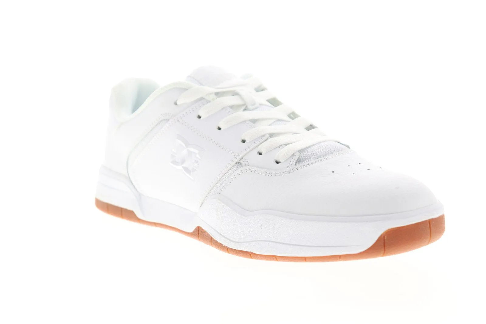 DC Mens White Leather Skate Sneakers - Low Top Lace Up Shoes