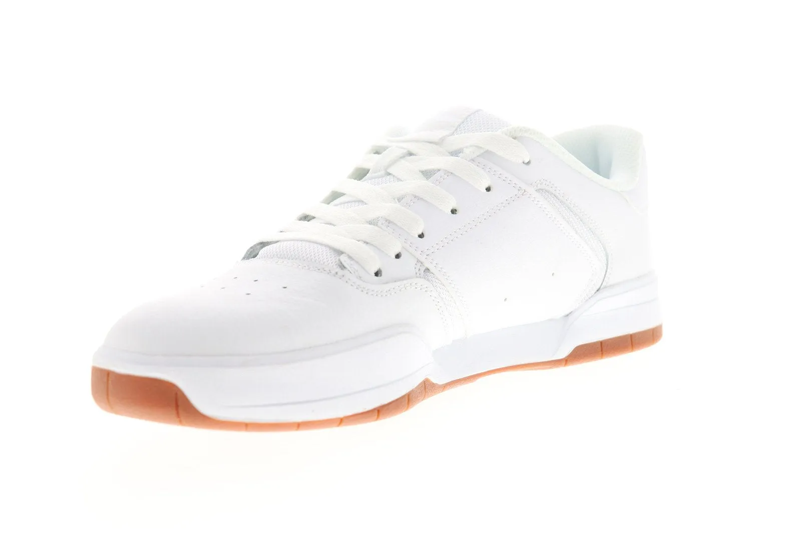 DC Mens White Leather Skate Sneakers - Low Top Lace Up Shoes