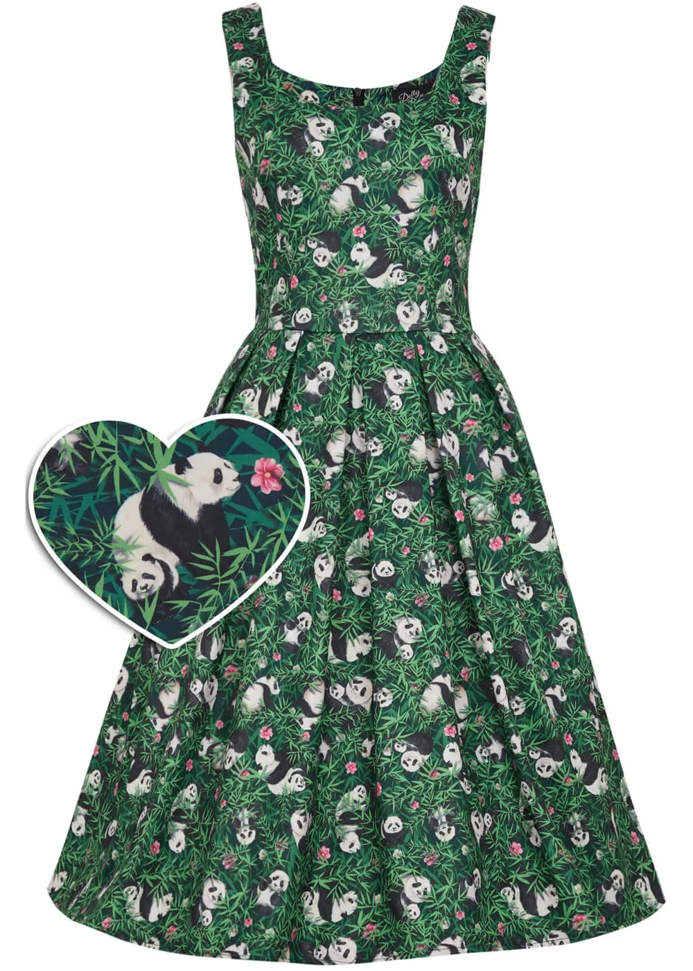 Dolly & Dotty Amanda Panda Bamboo Forest 50's Swing Dress Green