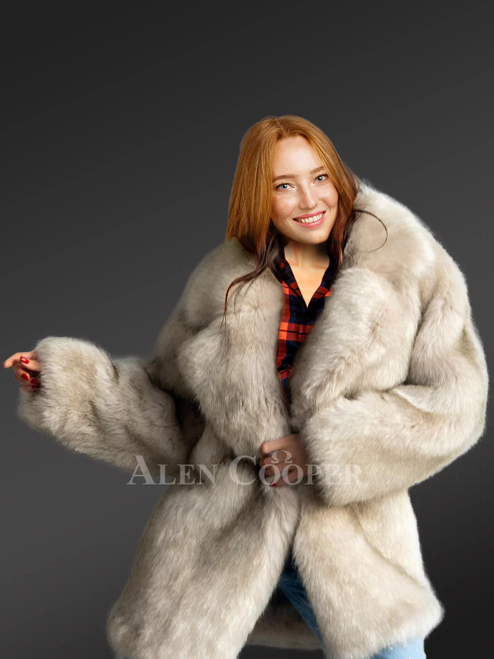 Beige Fox Fur Coat