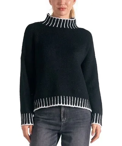 Mock-Neck Sweater with Whipstitched Edges for Women by Elan