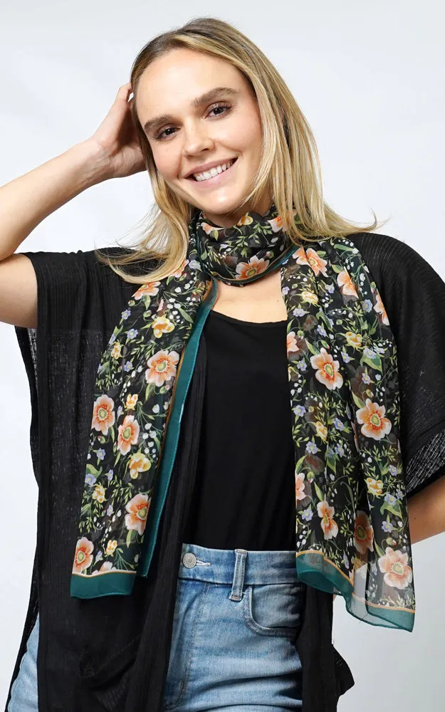 ESC10986 Oblong Scarf with Flower Print Chiffon