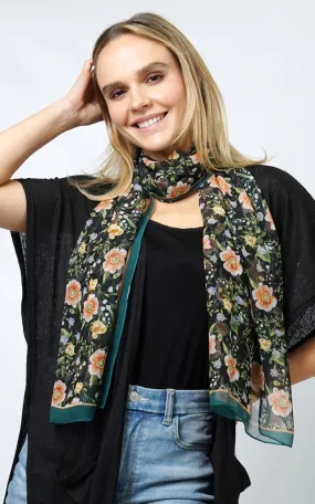 ESC10986 Oblong Scarf with Flower Print Chiffon