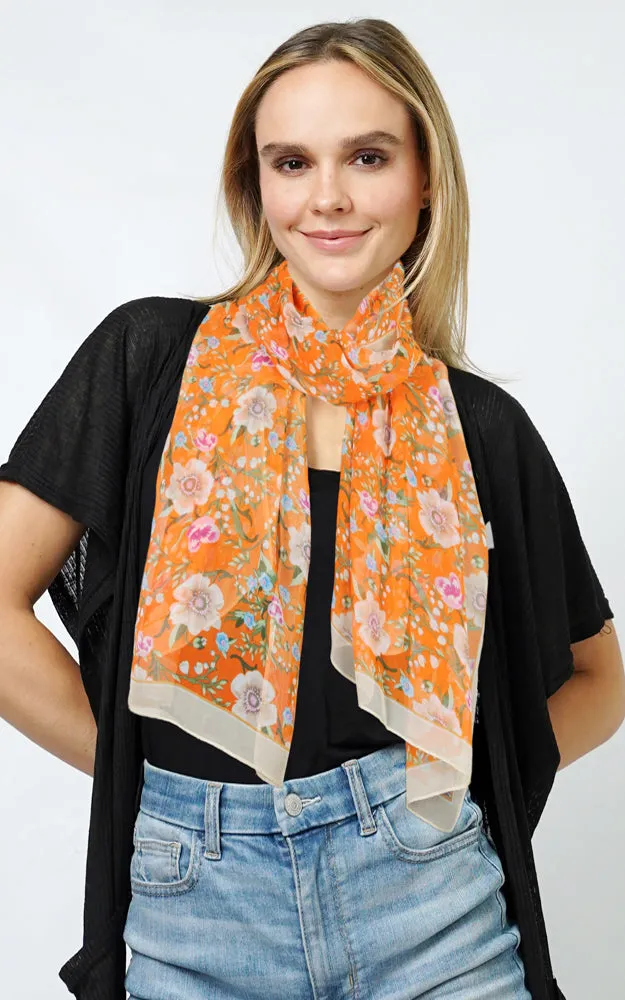 ESC10986 Oblong Scarf with Flower Print Chiffon