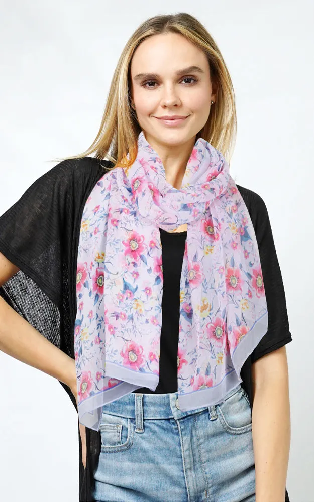 ESC10986 Oblong Scarf with Flower Print Chiffon