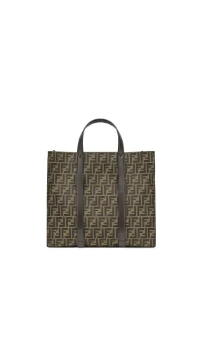 Fendi FF Logo Brown Jacquard Fabric Handbag