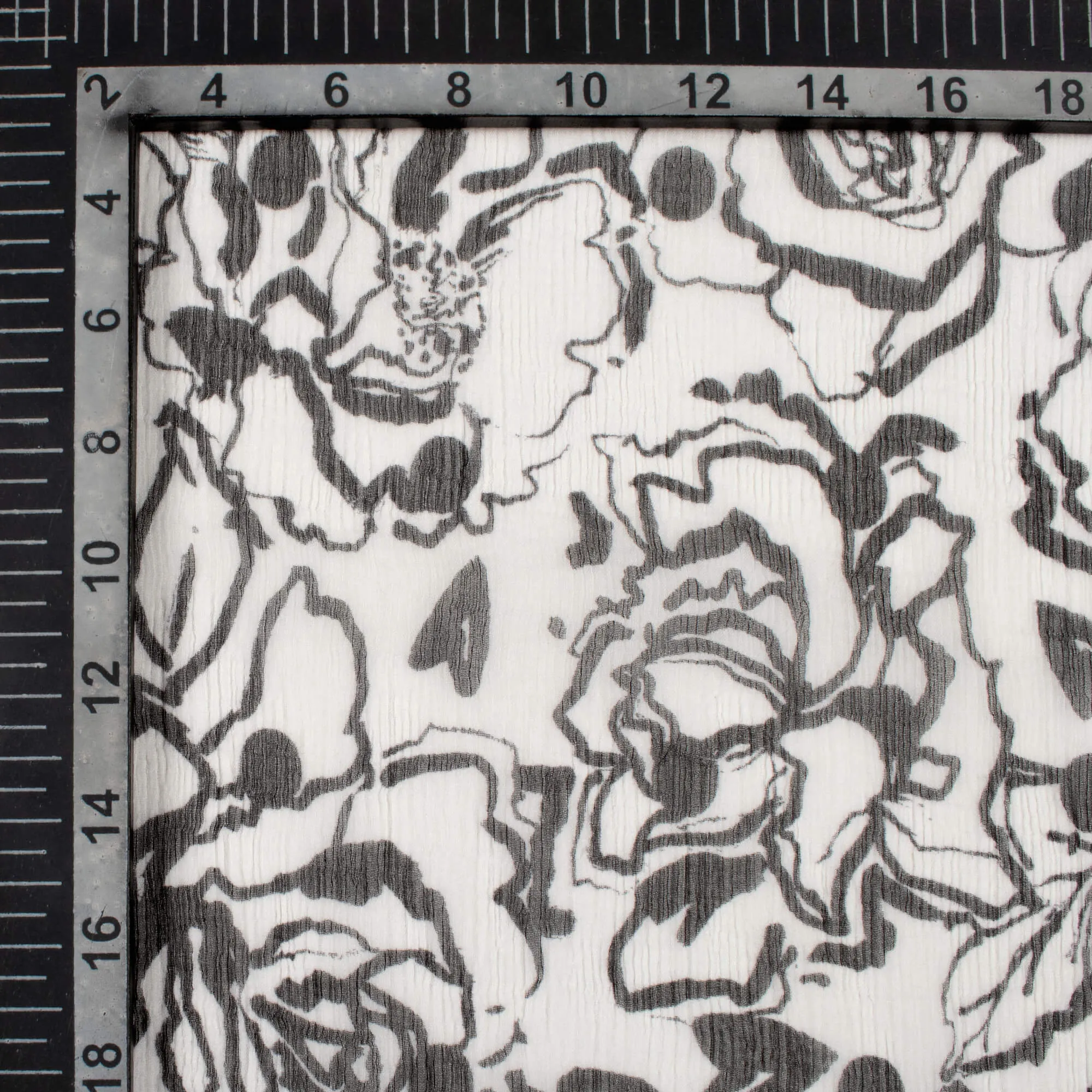 Floral Digital Print Bemberg Chiffon Fabric - Black and White Pattern