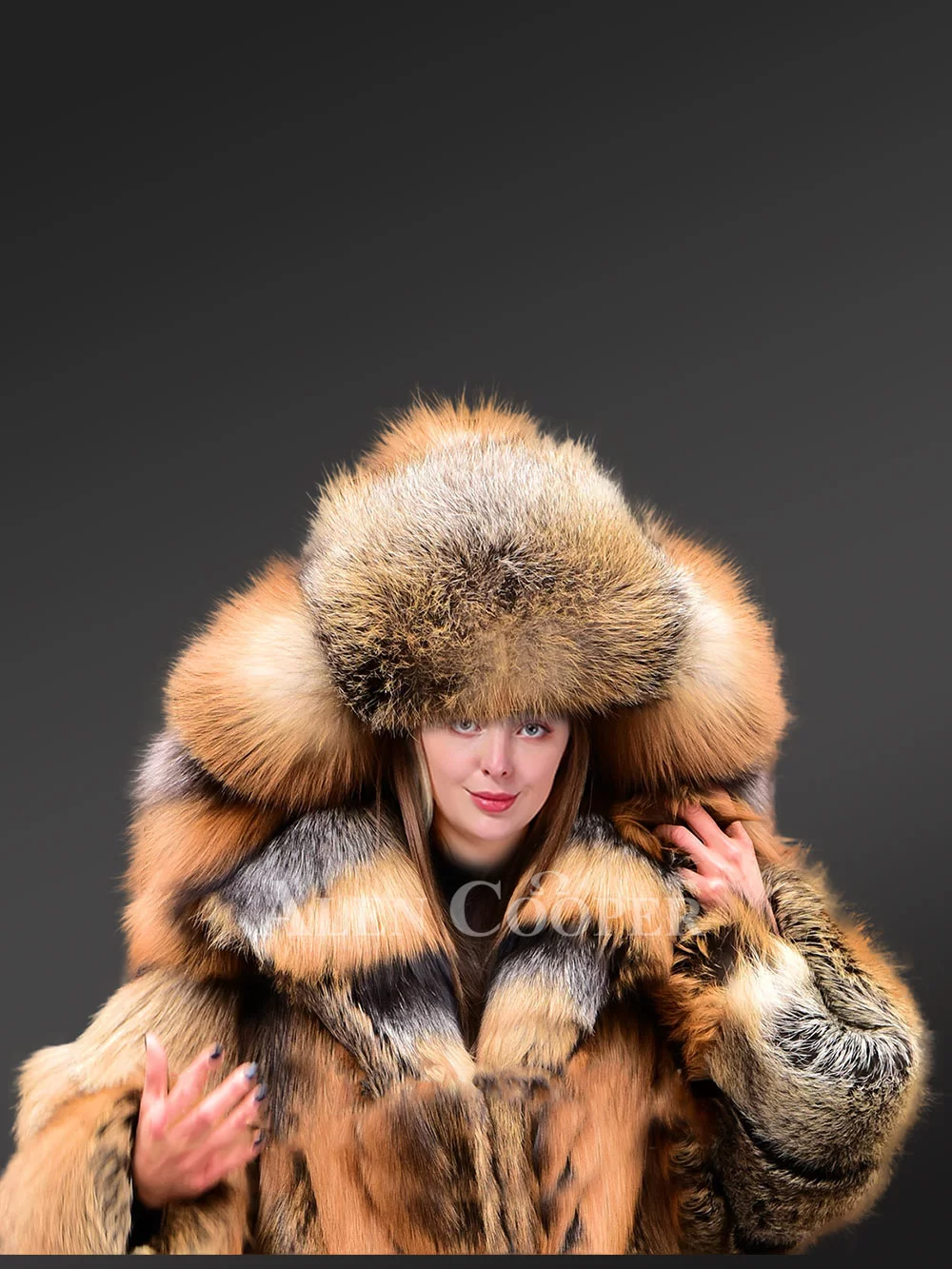 Wide Hood Fox Fur Trench Coat