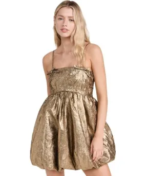 Ganni Pleat Strap Mini Dress in Gold Size 42