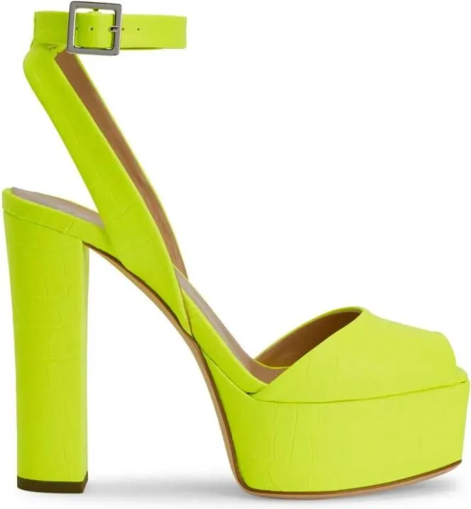 Yellow Crocodile-Print Sandals by Giuseppe Zanotti Betty 120mm