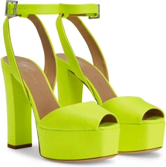 Yellow Crocodile-Print Sandals by Giuseppe Zanotti Betty 120mm