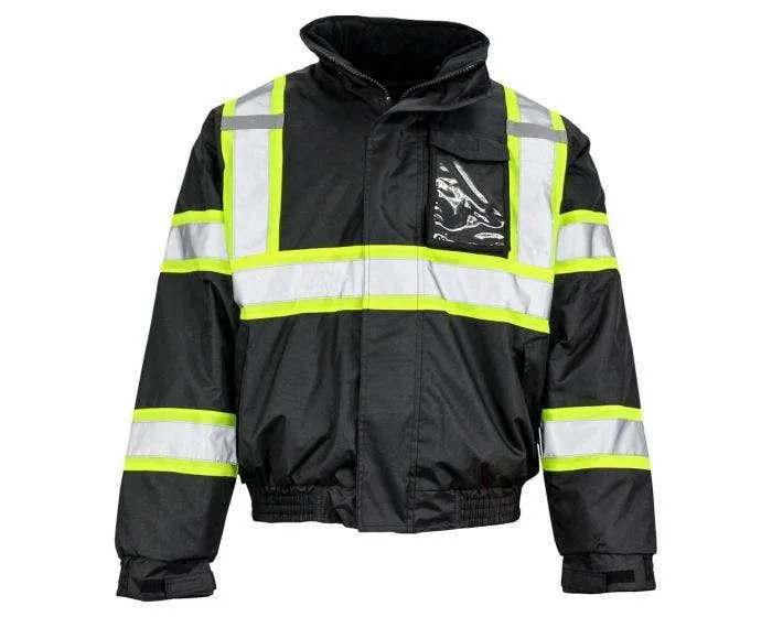 GSS Class 1 Black Hi Vis Safety Bomber Jacket With Thermal Contrast - Style 8011