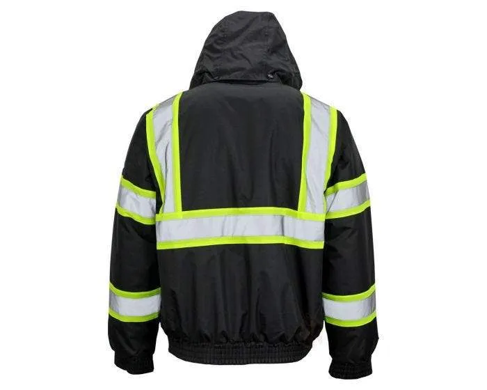 GSS Class 1 Black Hi Vis Safety Bomber Jacket With Thermal Contrast - Style 8011