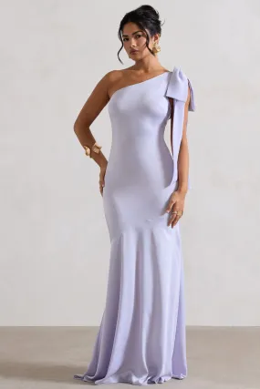 Lilac Satin Asymmetric Maxi Dress With Bow Here For Love