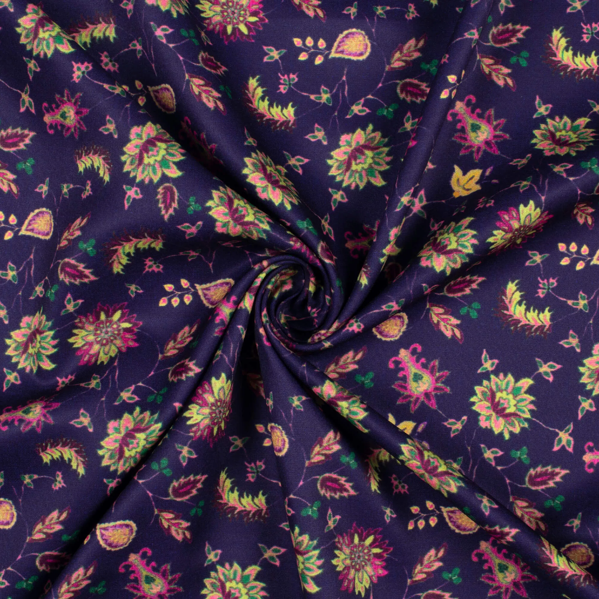 Indigo Blue Yellow Floral Print Fabric