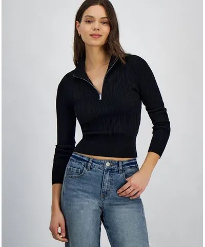 Juniors Quarter-Zip Mock-Neck Sweater