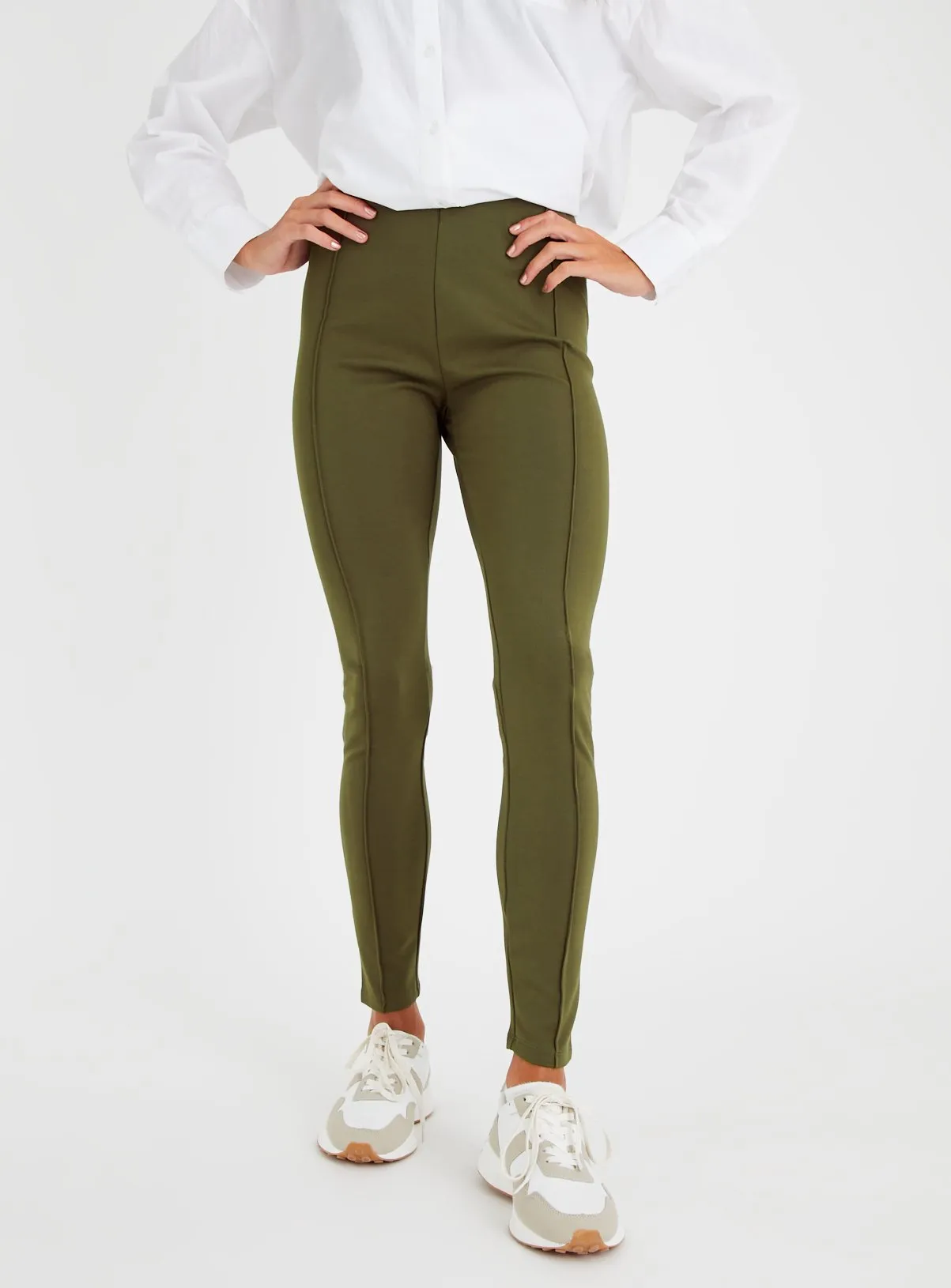 Khaki Smart Ponte Pintuck Leggings 22R - Explore at Tu.