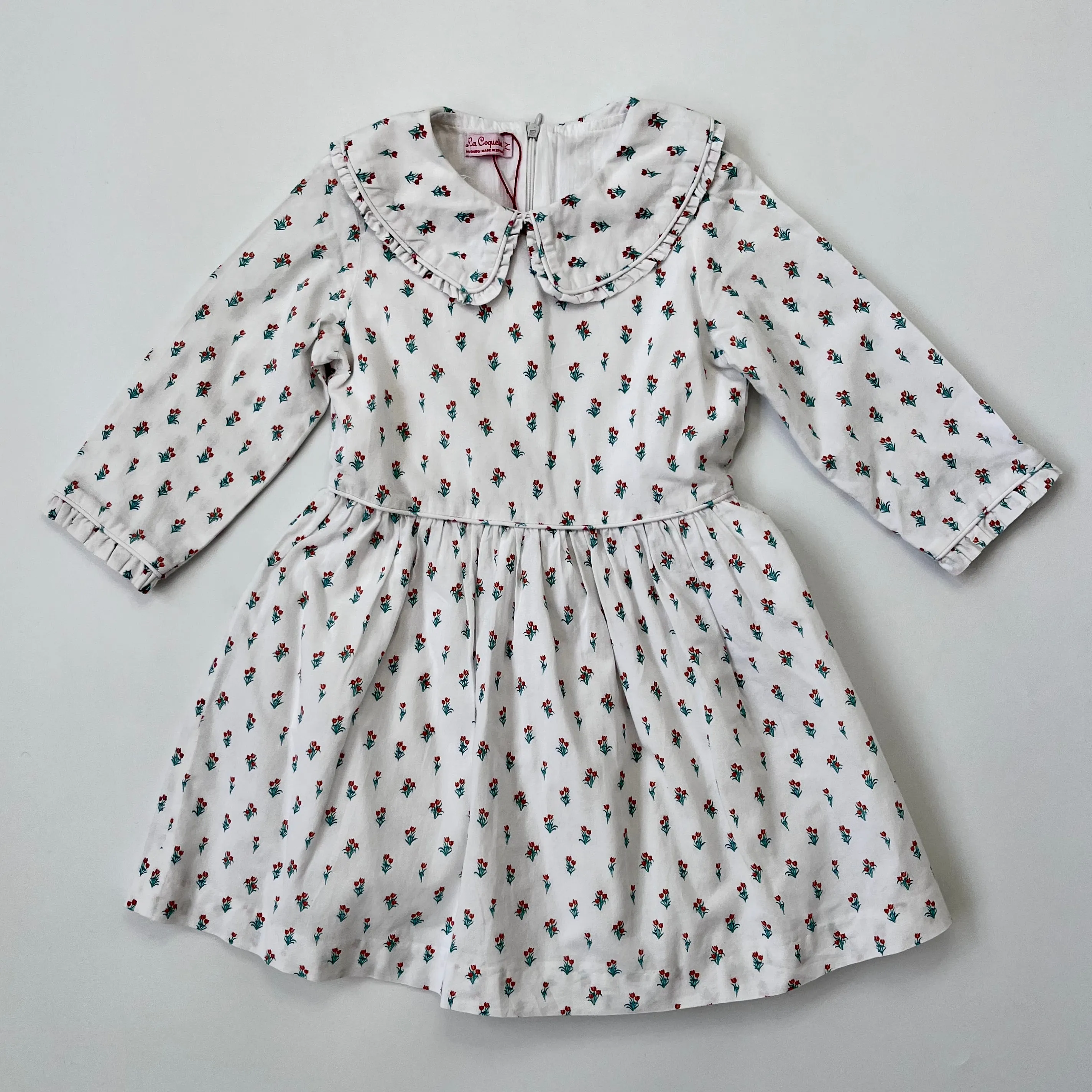 White Floral Print Dress With Frill Collar, 7 Years