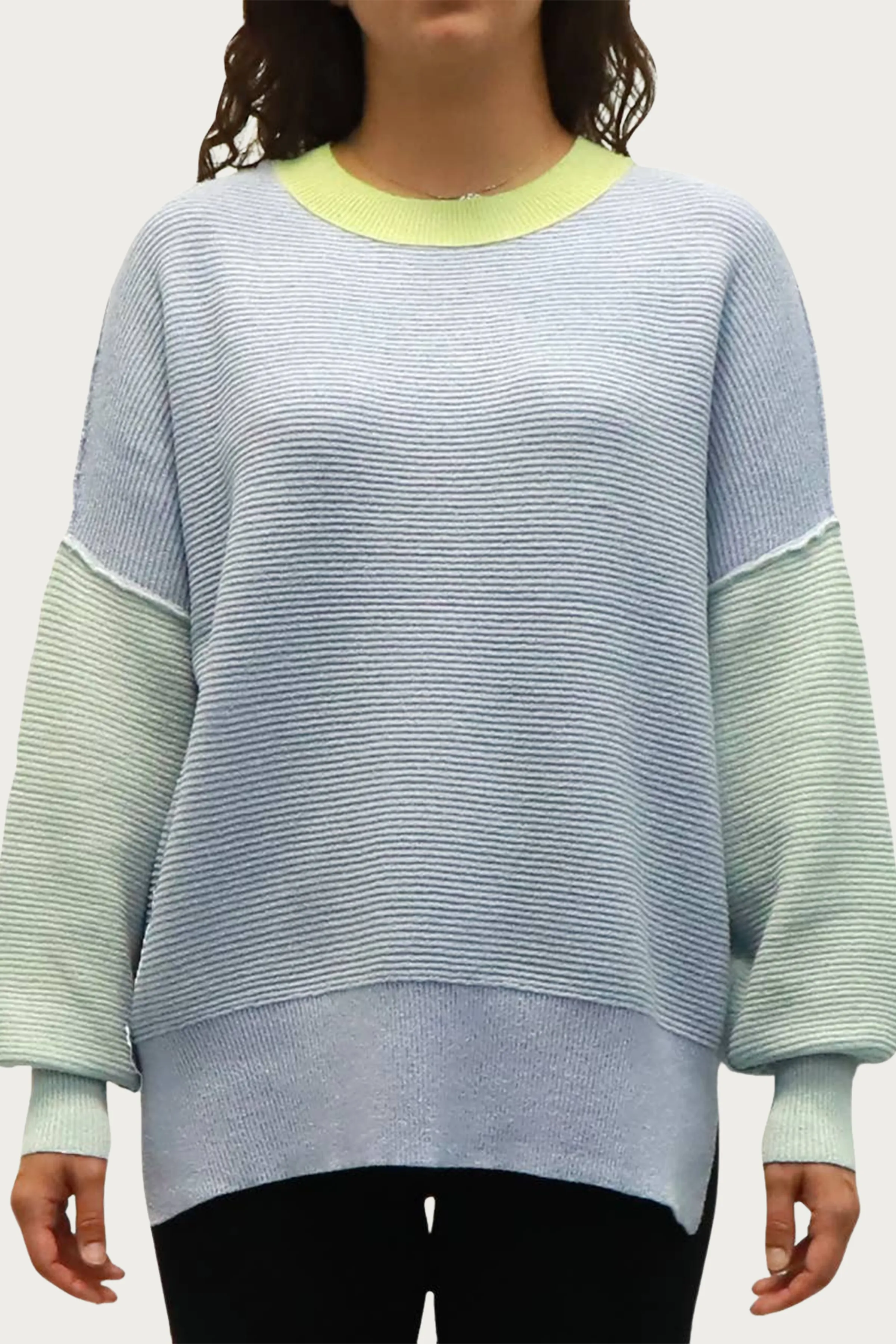 Large Colorblocked Sweater with Ottoman Detail