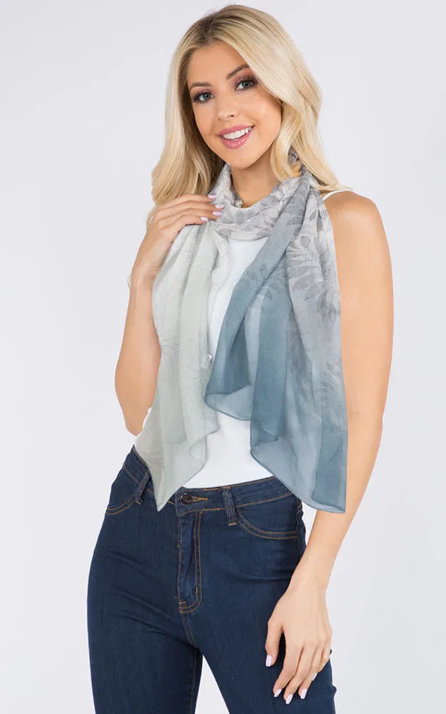 Leaf Print Ombre Chiffon Scarf - EAS9891