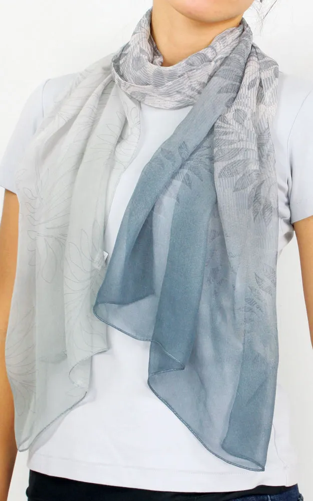 Leaf Print Ombre Chiffon Scarf - EAS9891