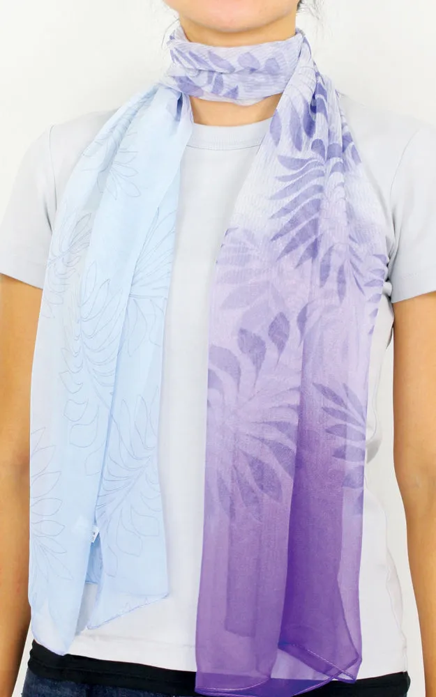 Leaf Print Ombre Chiffon Scarf - EAS9891