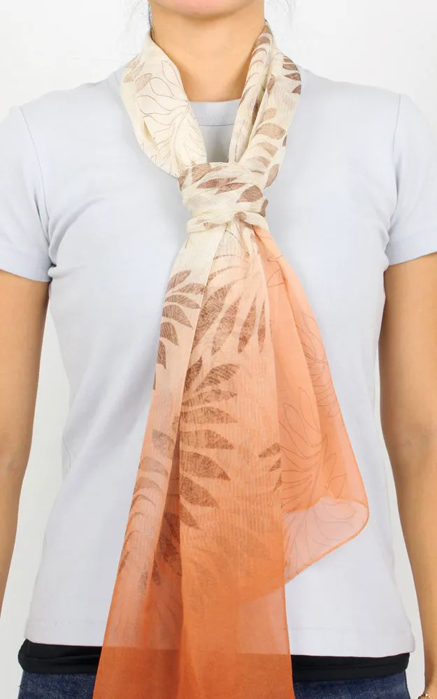 Leaf Print Ombre Chiffon Scarf - EAS9891