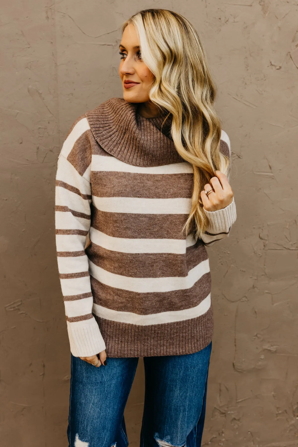 Lilly Striped Cowl Neck Sweater