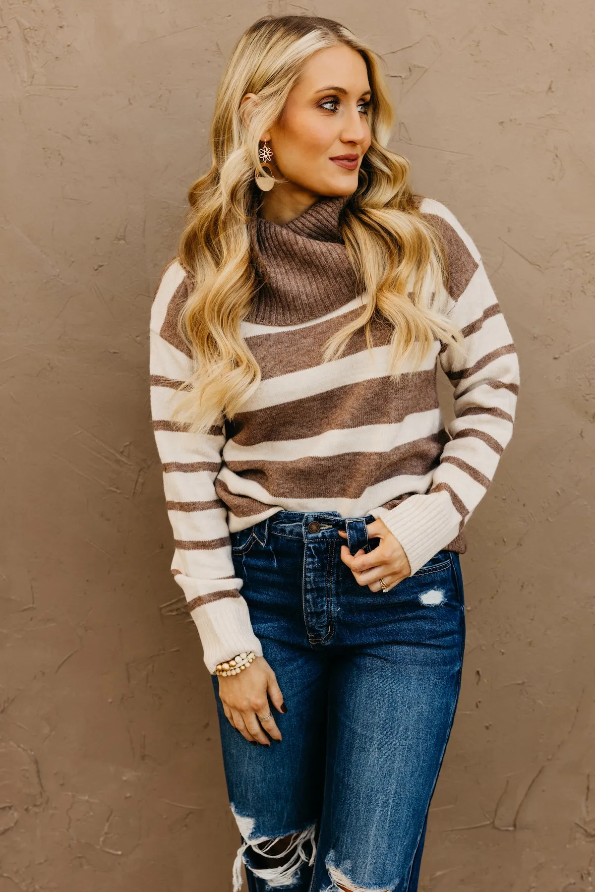 Lilly Striped Cowl Neck Sweater