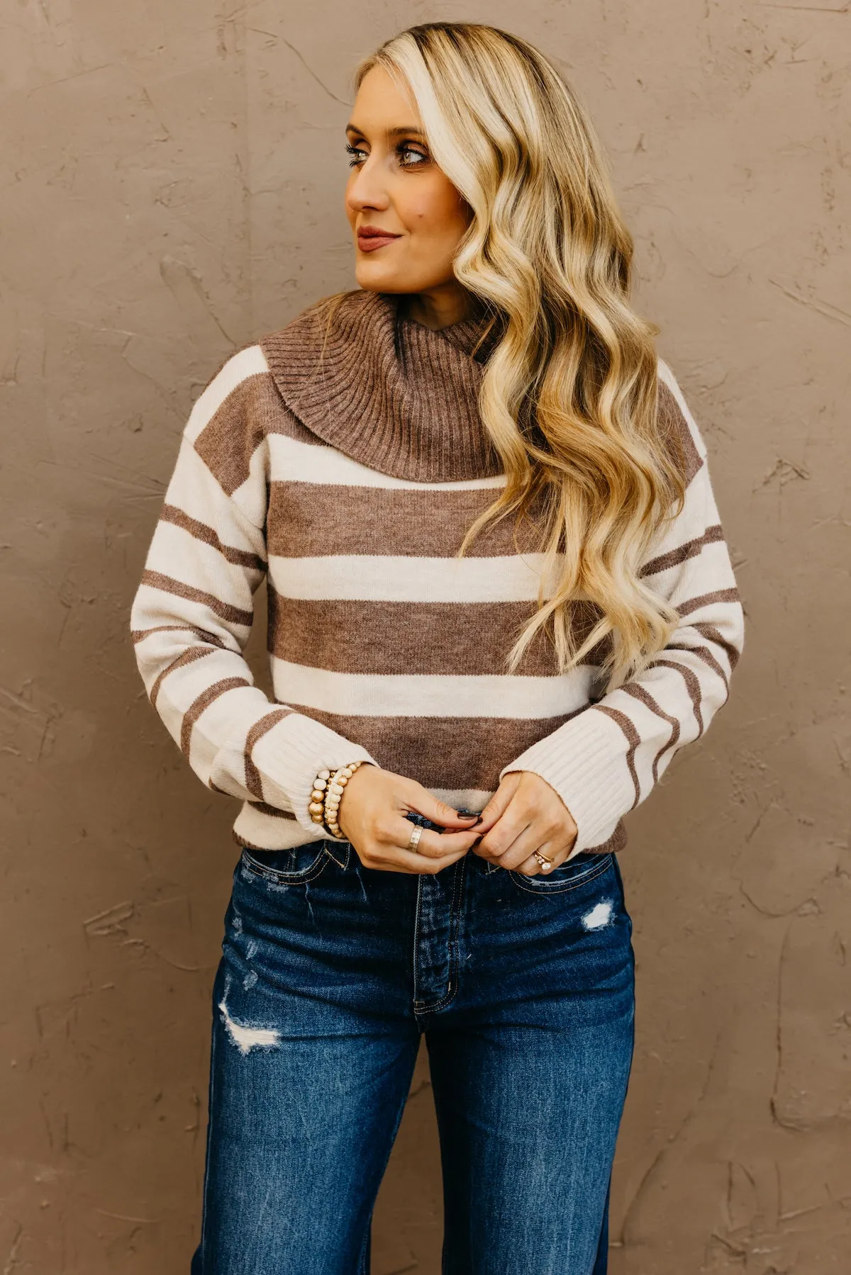 Lilly Striped Cowl Neck Sweater