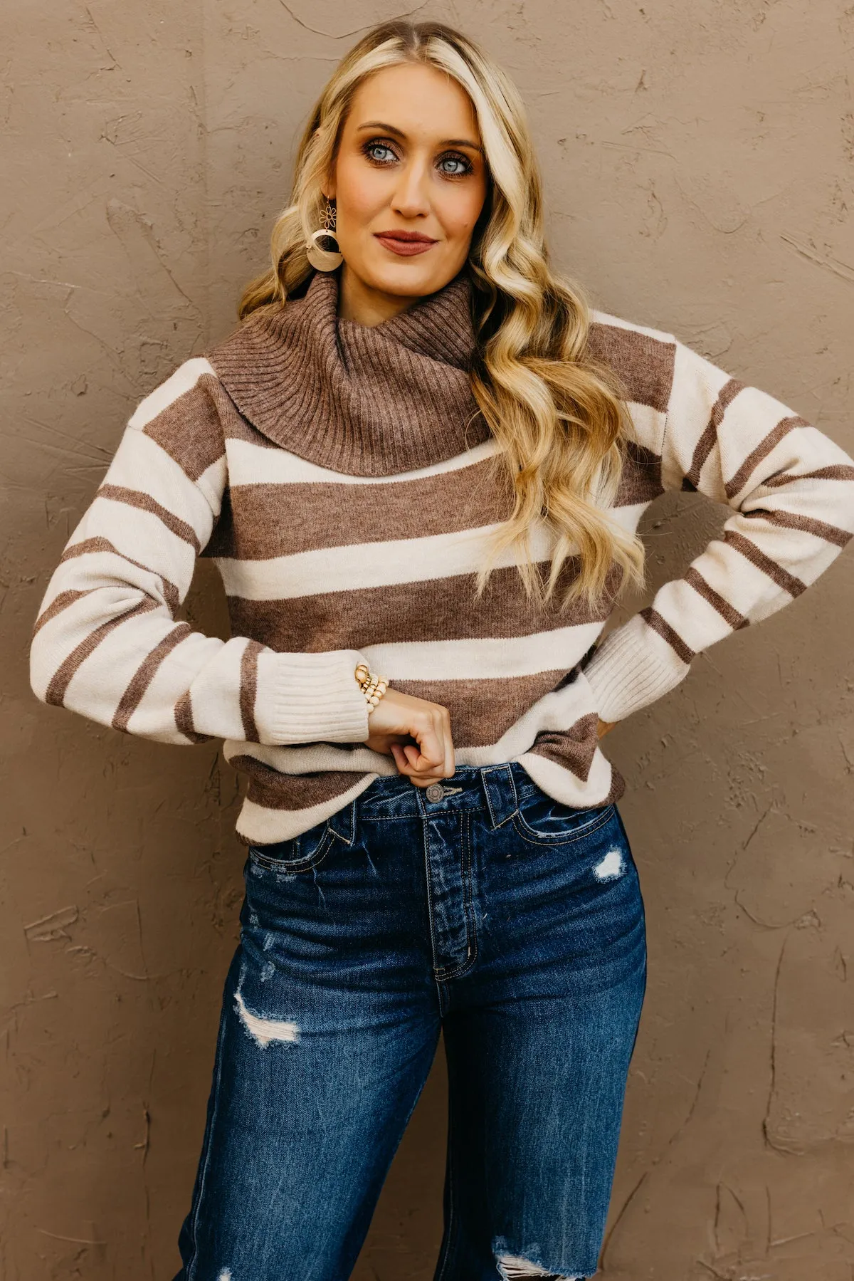 Lilly Striped Cowl Neck Sweater