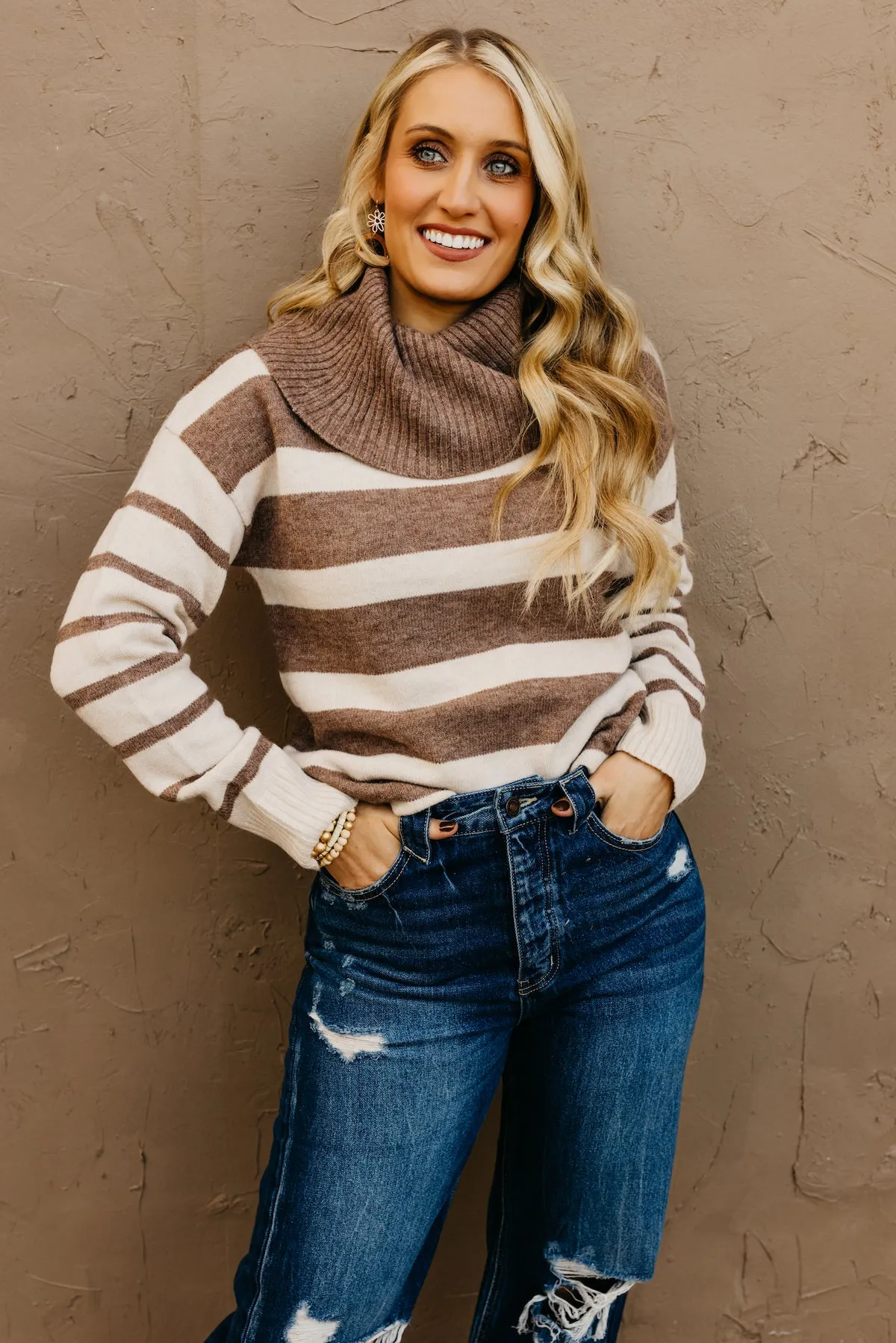 Lilly Striped Cowl Neck Sweater