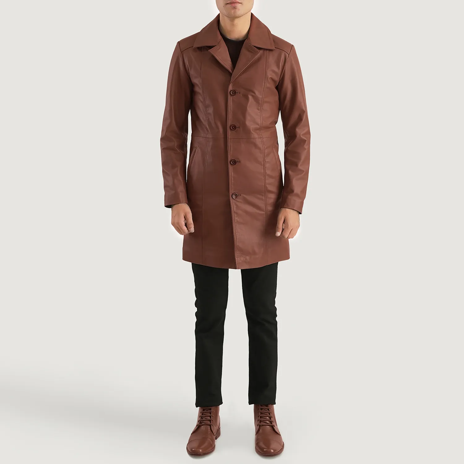 Long Brown Leather Coat for Men by Don