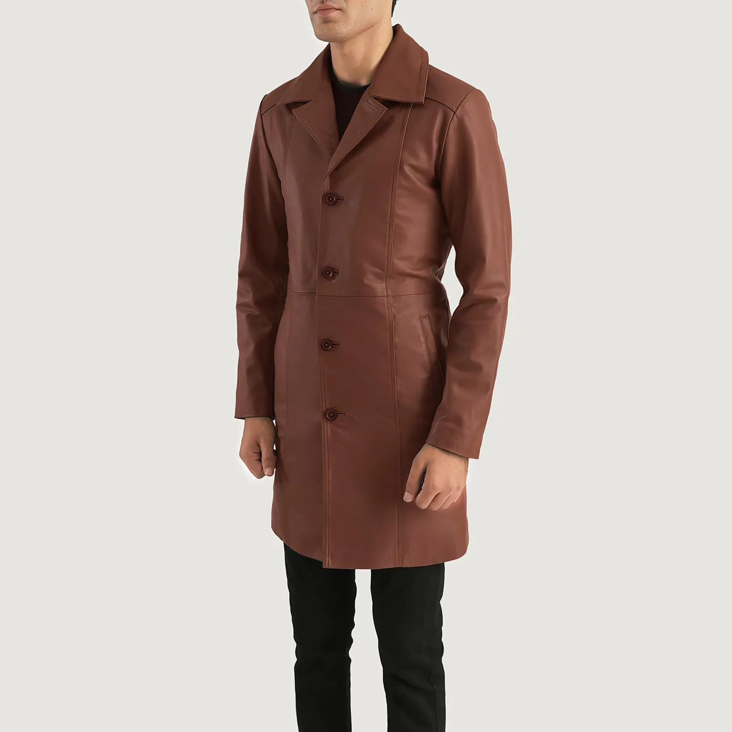 Long Brown Leather Coat for Men by Don