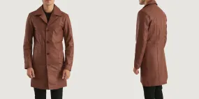 Long Brown Leather Coat for Men by Don