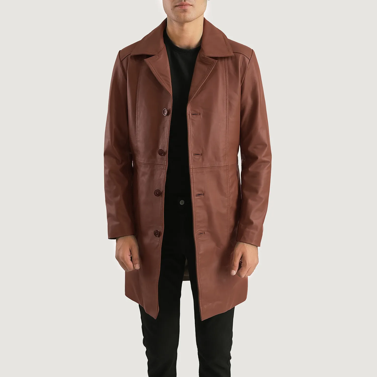 Long Brown Leather Coat for Men by Don