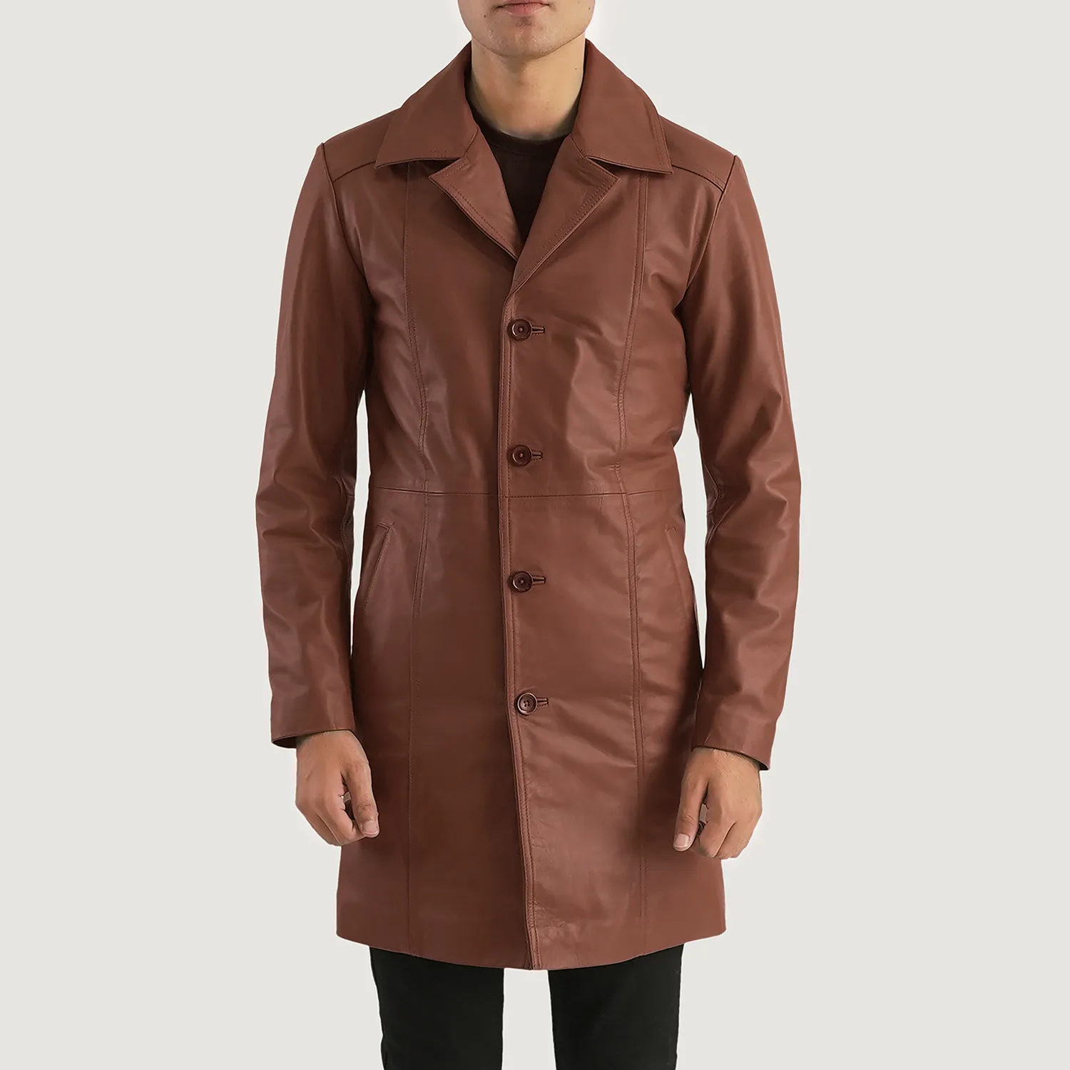 Long Brown Leather Coat for Men by Don