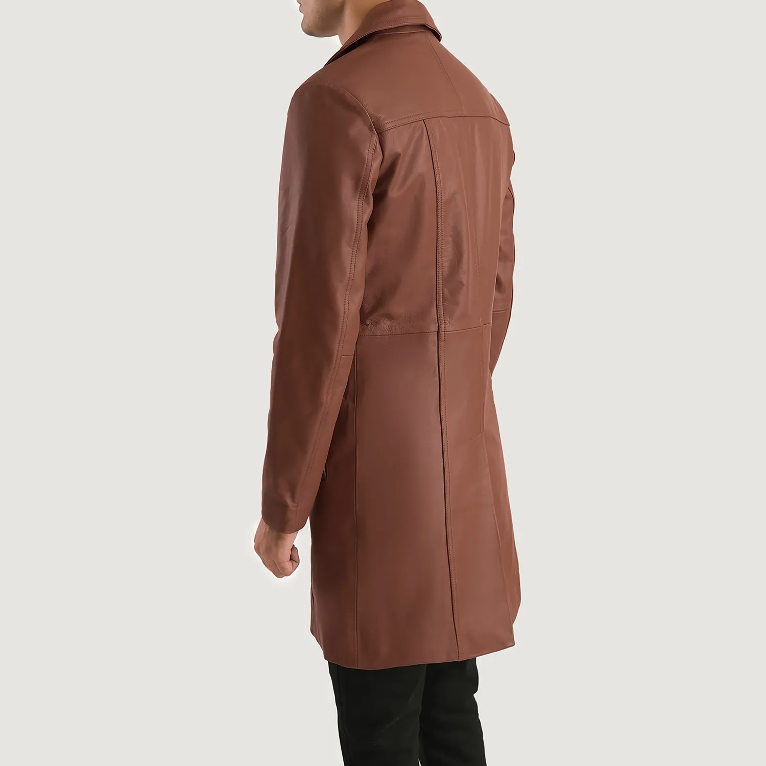 Long Brown Leather Coat for Men by Don