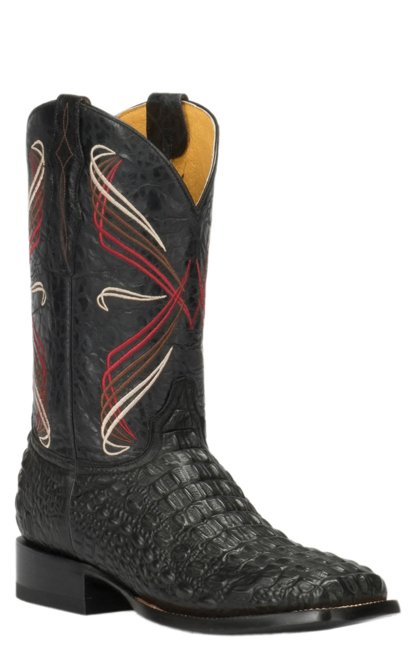 Men's Black Hornback Caiman Print Cowboy Boots Square Toe - Cavender's.