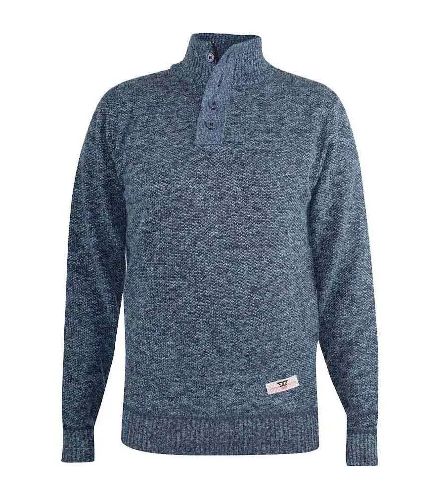 Mens Blue Twisted Yarn Sweater With Zipper & Button Neck by D555