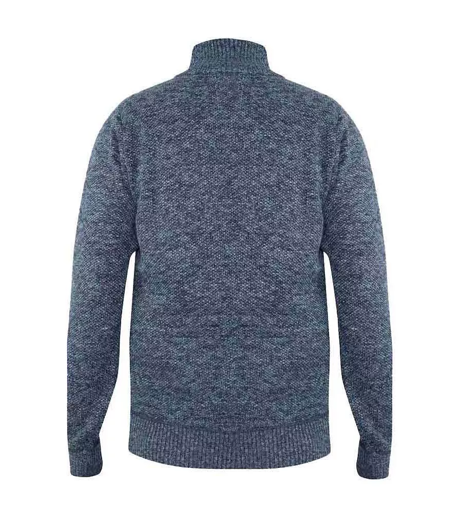 Mens Blue Twisted Yarn Sweater With Zipper & Button Neck by D555