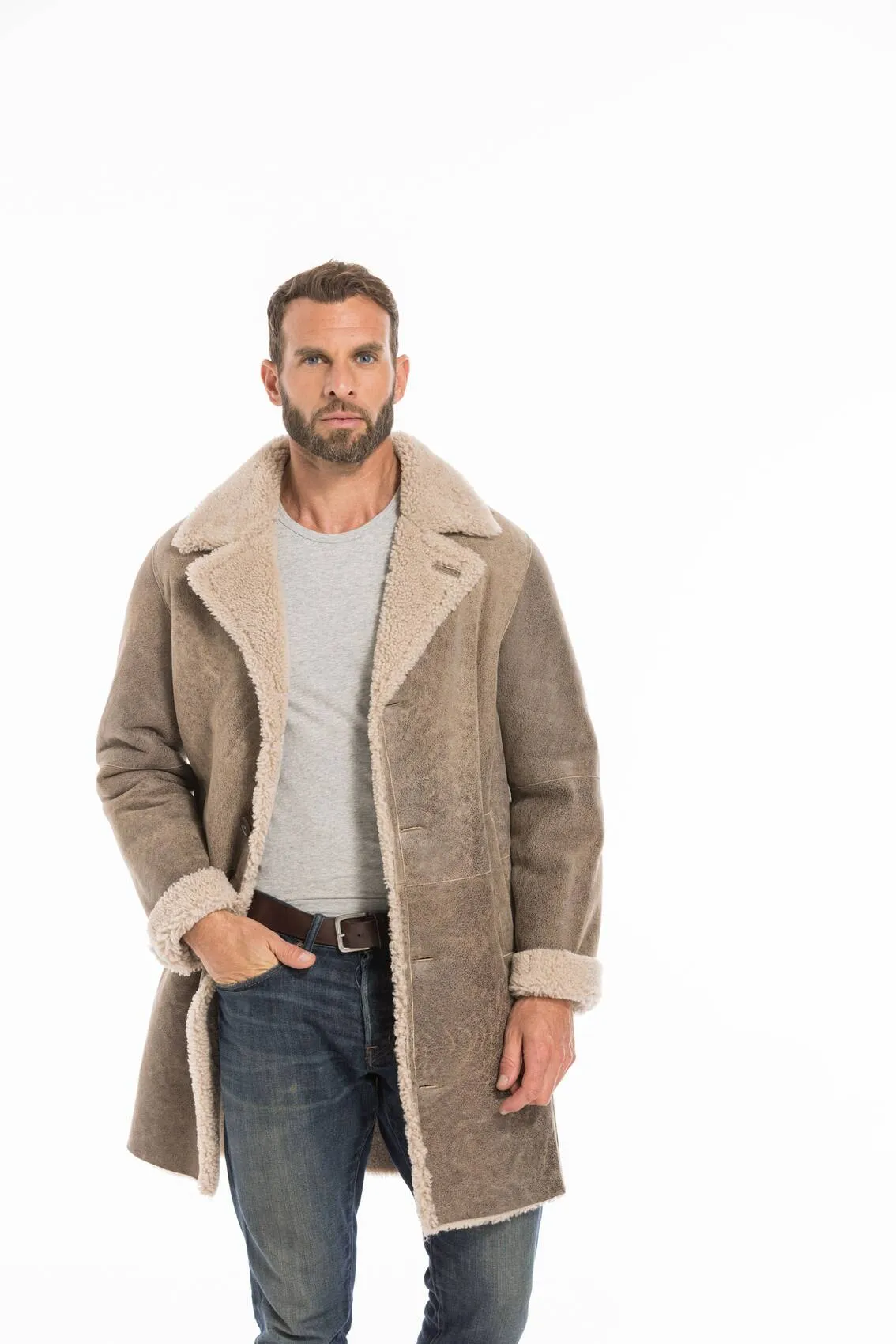 Men's sand sheepskin jacket