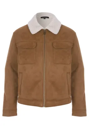 Tan Suedette Borg Trimmed Jacket for Men