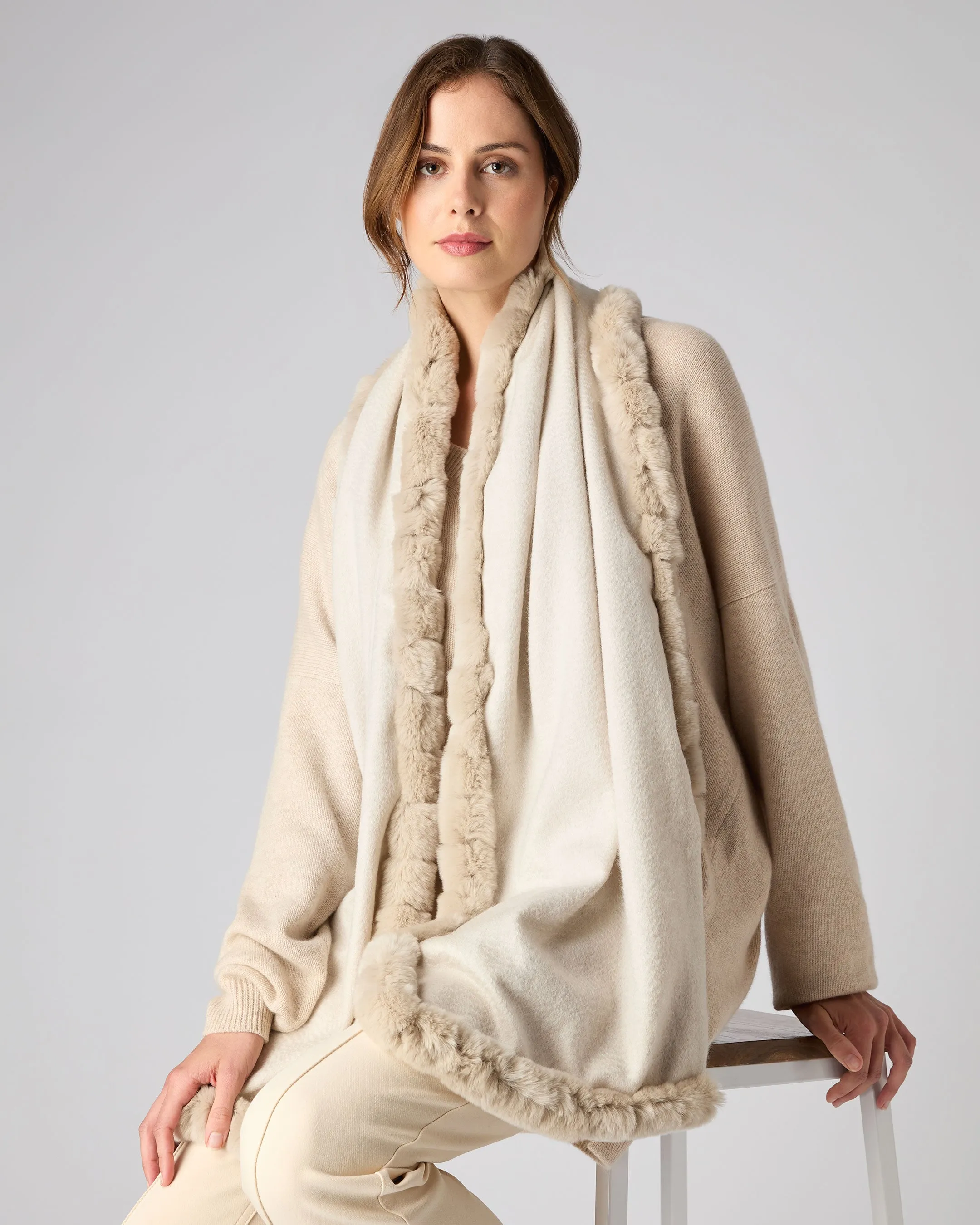 Meribel Fur Trim Scarf White