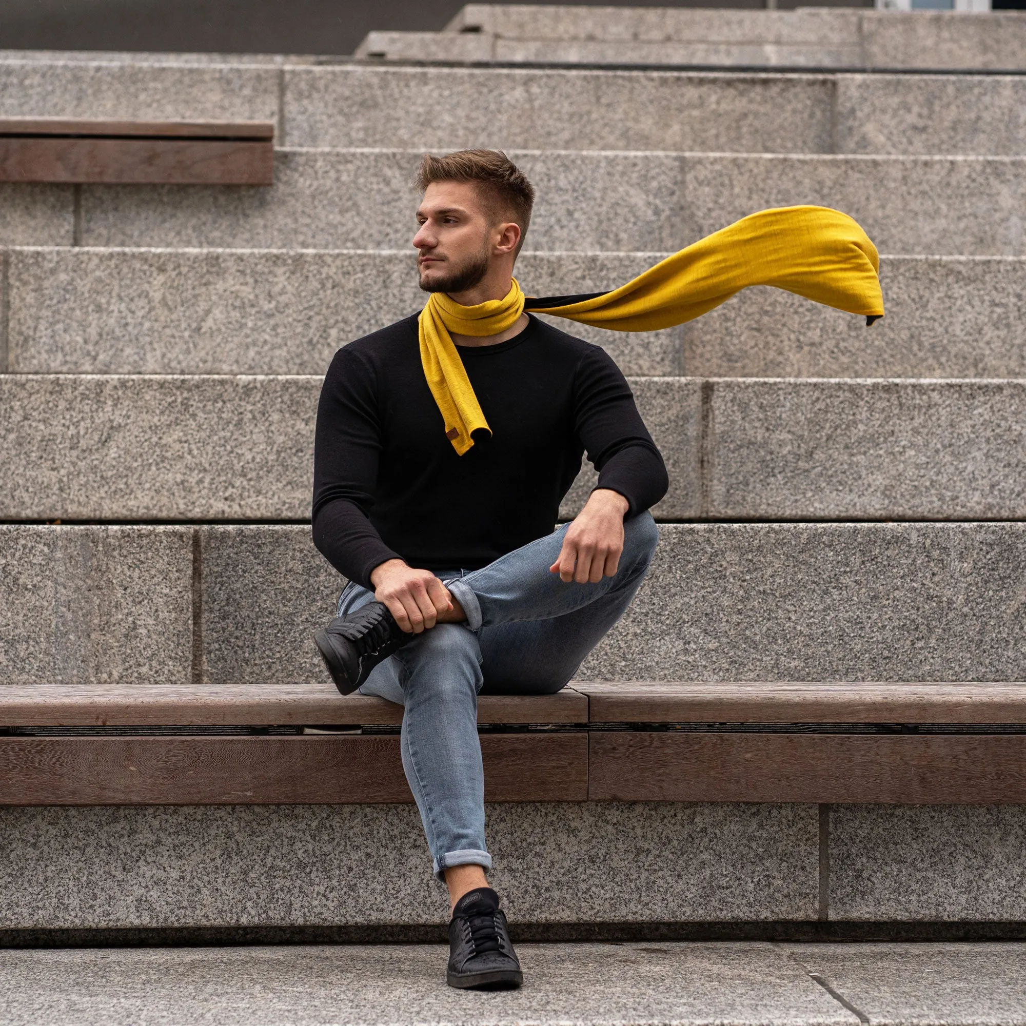 Merino Wool Scarf for Men - Orange/Black